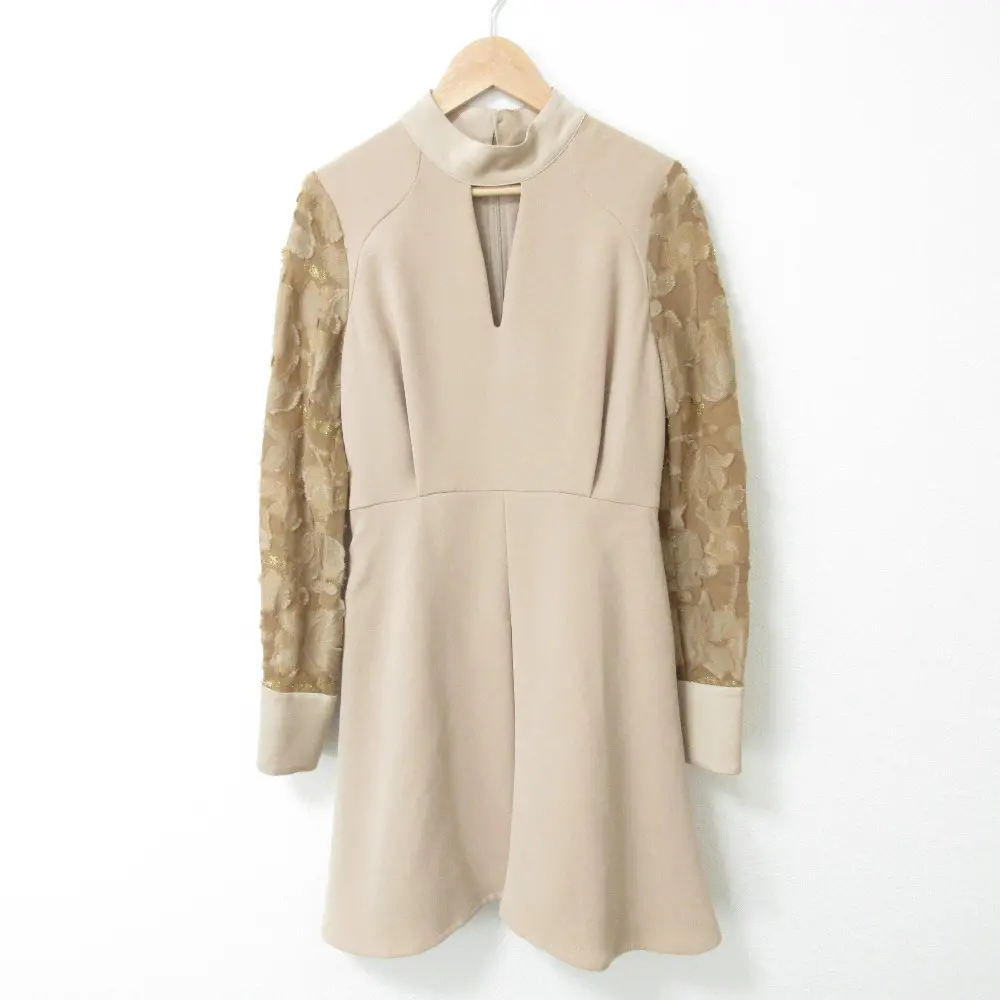 Mame Kurogouchi マメクロゴウチ Floral Cut Jacquard Sleeves A-Lin フレア ミニドレス ワンピース MM16AW-DR018 1 ベージュ