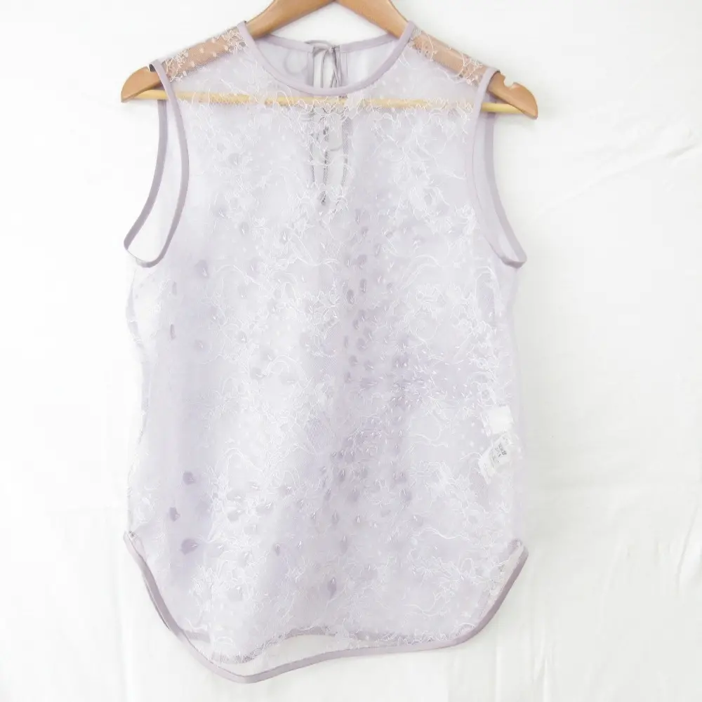 mame kurogouchi マメクロゴウチ SHOWER FLOWER LACE BLOUSE シャワーフラワーレース ノースリーブブラウス 2 パープル