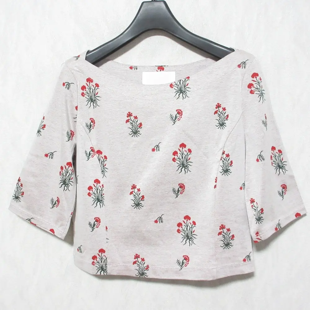 Mame Kurogouchi マメクロゴウチ フラワージャガード ハーフスリーブ クロップドカットソー プルオーバー MM18SS-JS076 2 ピンク