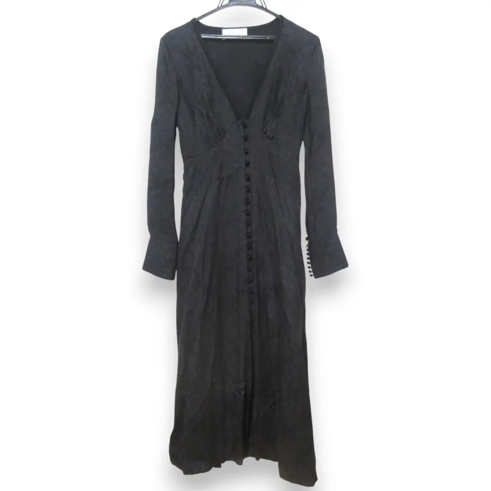 Mame Kurogouchi マメクロゴウチ フラワーエンブロイダリー シルクブレンド 長袖 ロングワンピース 2 ブラック