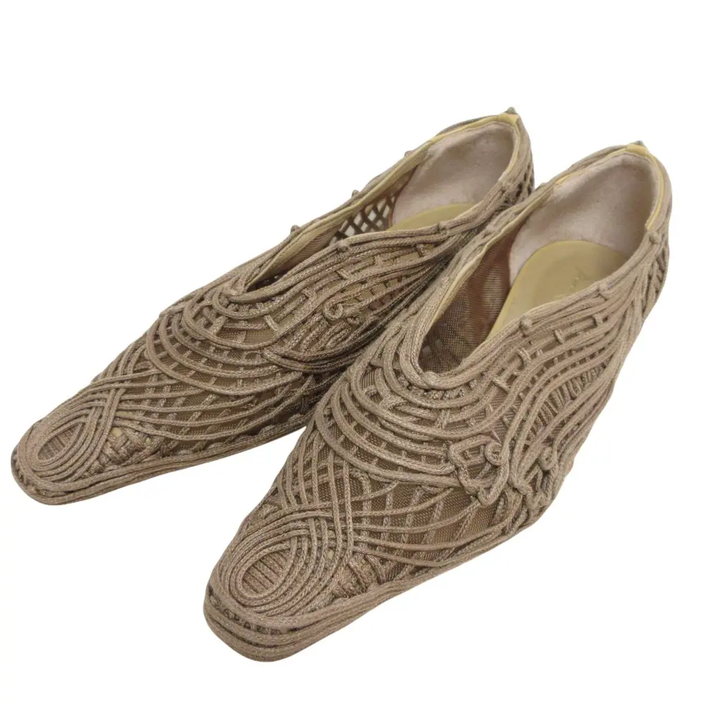 23SS Mame Kurogouchi マメクロゴウチ Cord Embroidery Egg Heel Pumps メッシュ パンプス 23.5 ブラウン