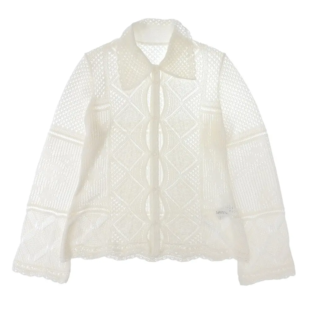 24SS Mame Kurogouchi マメクロゴウチ Cotton Lace Knitted Cardigan ニットカーディガン サイズ3 ホワイト