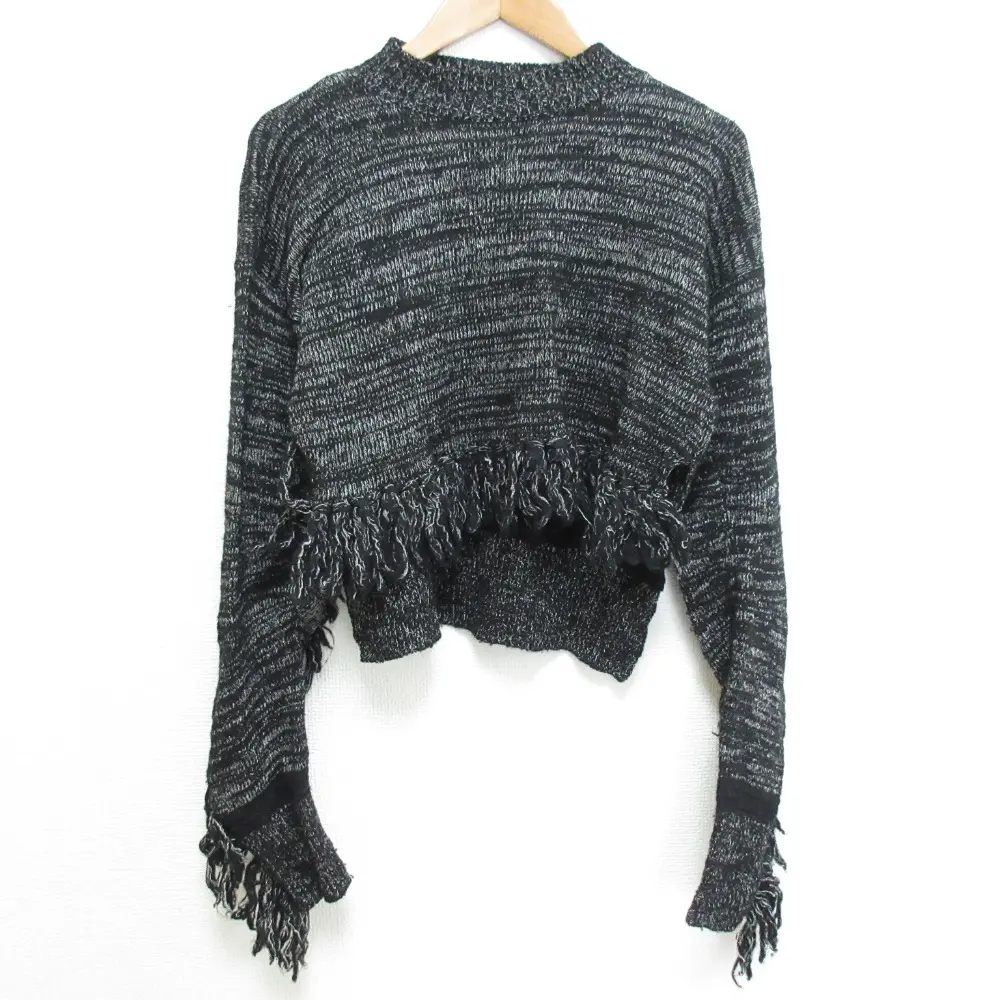 Mame kurogouchi マメクロゴウチ クロップド フリンジ加工 ニット セーター MM16AW-KN053 サイズ1 ブラック