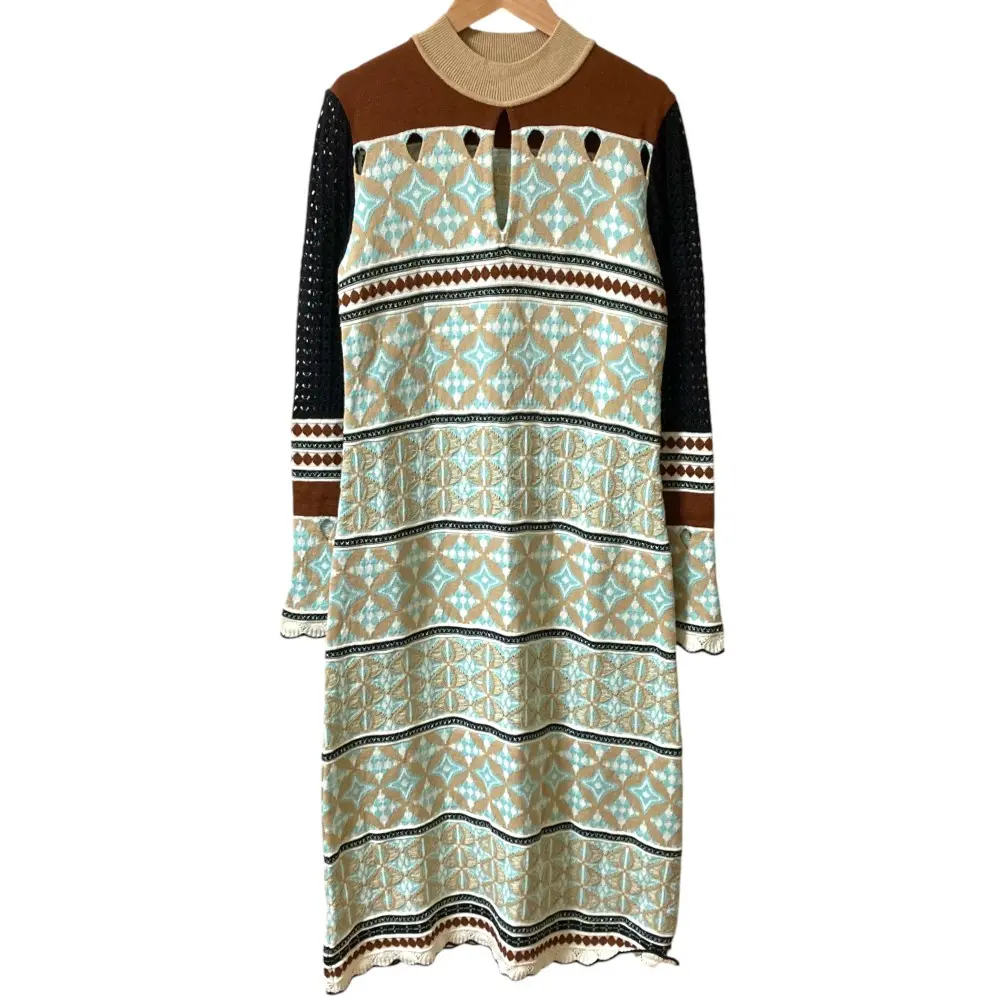 mame kurogouchi マメクロゴウチ Eyelet Jacquard Long Knit Dress 長袖 ワンピース サイズ2 マルチカラー