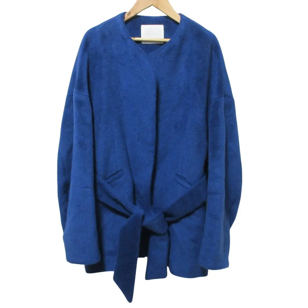 Mame Kurogouchi マメクロゴウチ キッドモヘア ウール ベルテッド ノーカラーコート 1 ブルー