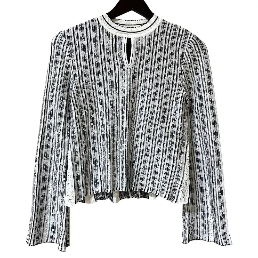 Mame Kurogouchi マメクロゴウチ Floral Strippe Jacquard Knitted Pullover ジャガードニット MM21FW-KN017 サイズ1 ホワイト