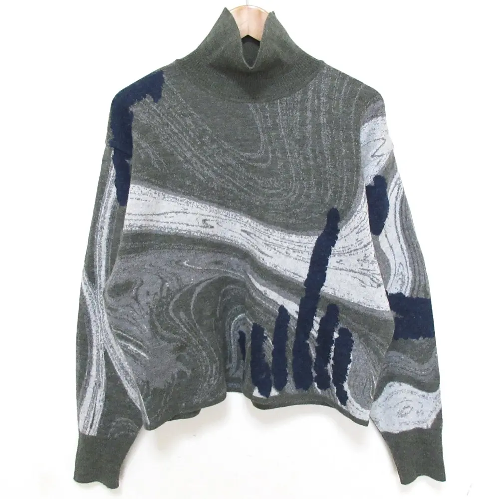 24AW Mame Kurogouchi マメクロゴウチ Marble Pattern 長袖 タートルネック ニットセーター MM24FW-KN099 サイズ1 カーキ