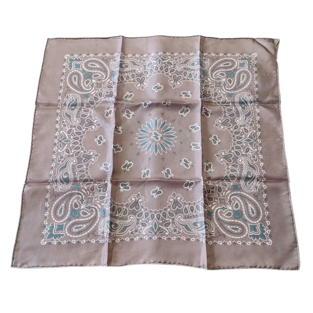 manipuri マニプリ シルク100％ ペイズリー柄 バンダナ ハンカチ スカーフ モカベージュ