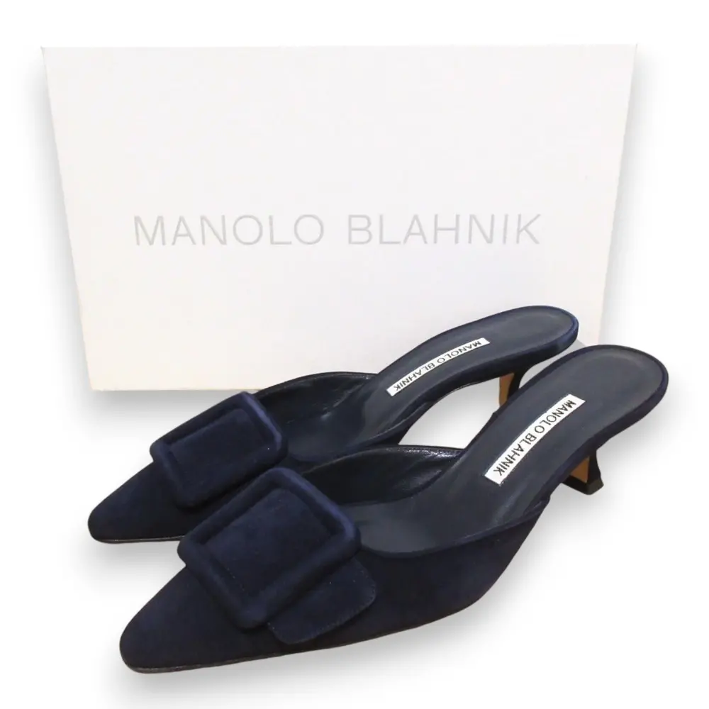 MANOLO BLAHNIK マノロブラニク Maysale スエード ミュール パンプス 36.5 約23.5cm ネイビー