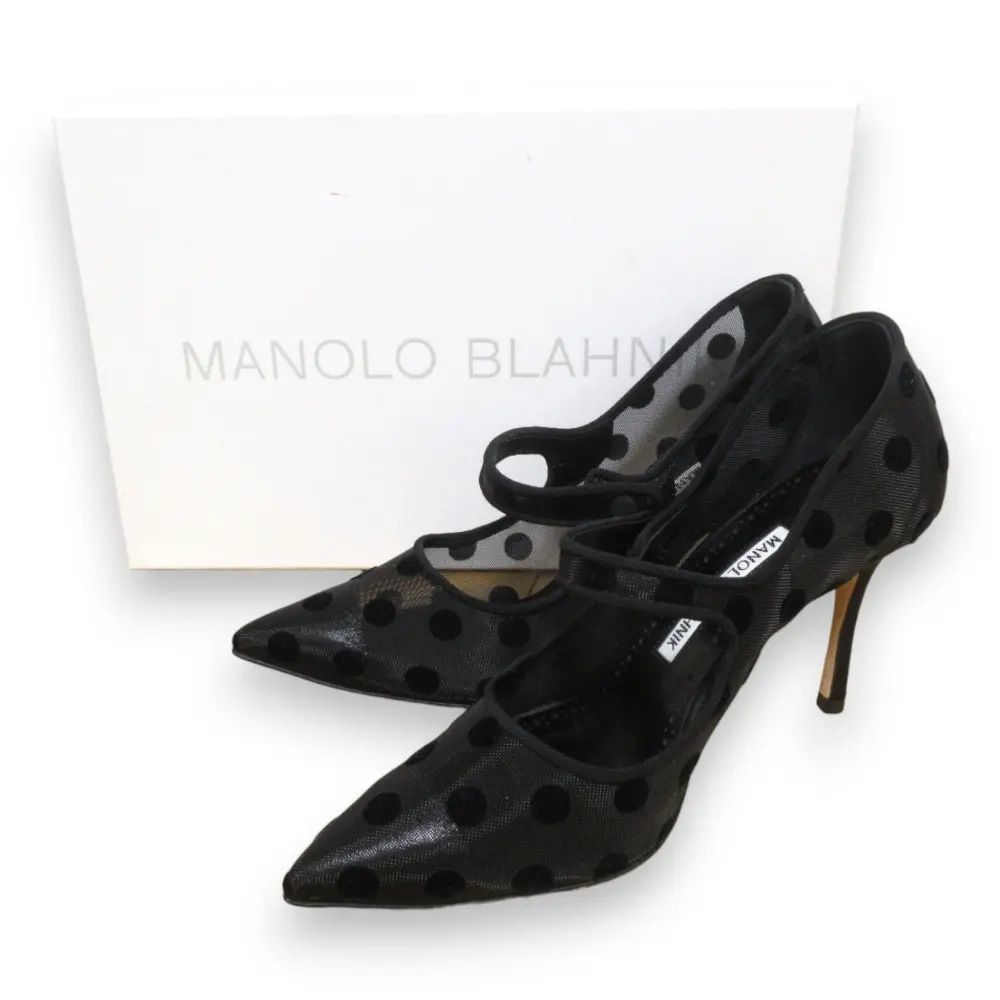 MANOLO BLAHNIK マノロブラニク CAMPARIMESH メッシュ ドット柄 メリージェーン ポインテッドトゥ パンプス 36 約23cm ブラック
