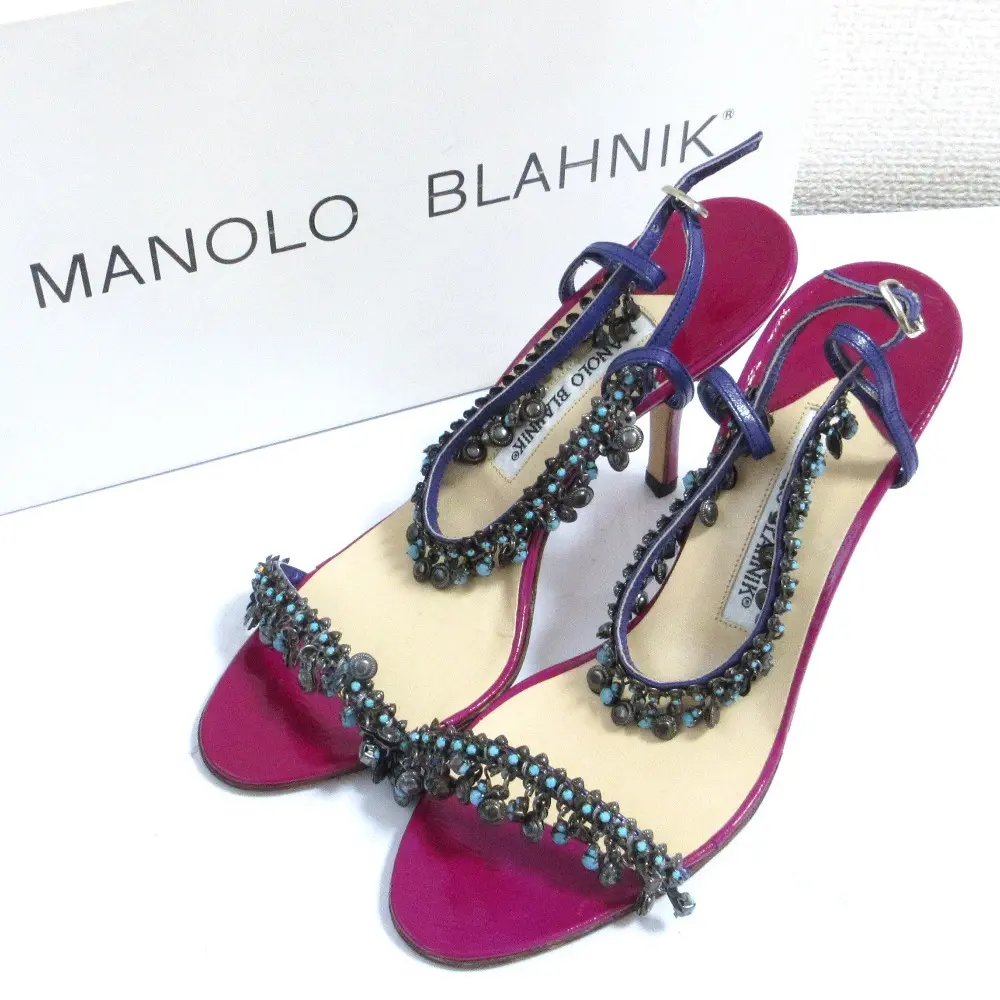 MANOLO BLAHNIK マノロブラニク ビーズ ストラップ ハイヒール ピンヒールサンダル 36 23cm相当 パープル ライトブルー
