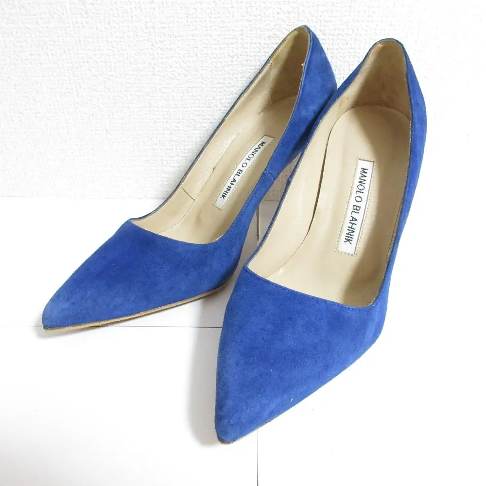 MANOLO BLAHNIK マノロブラニク スエード ポインテッドトゥ ピンヒール パンプス 35.5 22.5cm相当 ブルー