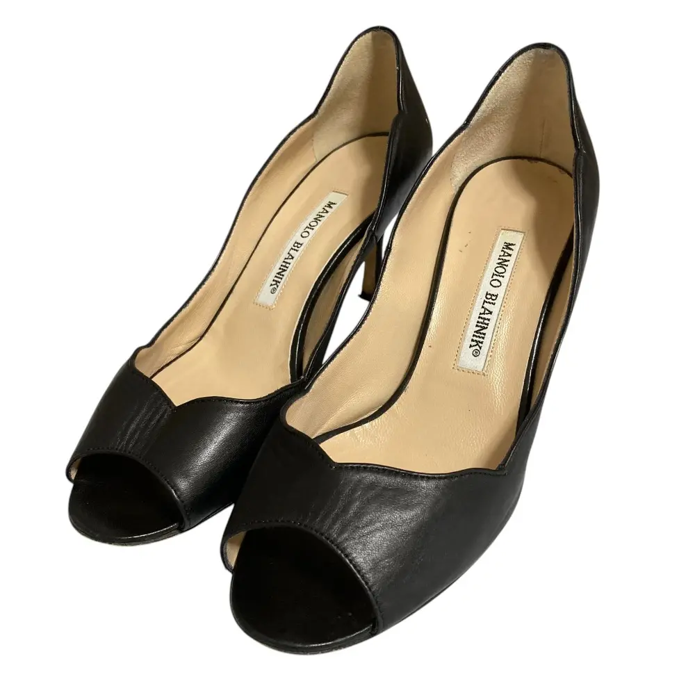 MANOLO BLAHNIK マノロブラニク レザー オープントゥ パンプス 36.5 約23.5cm ブラック