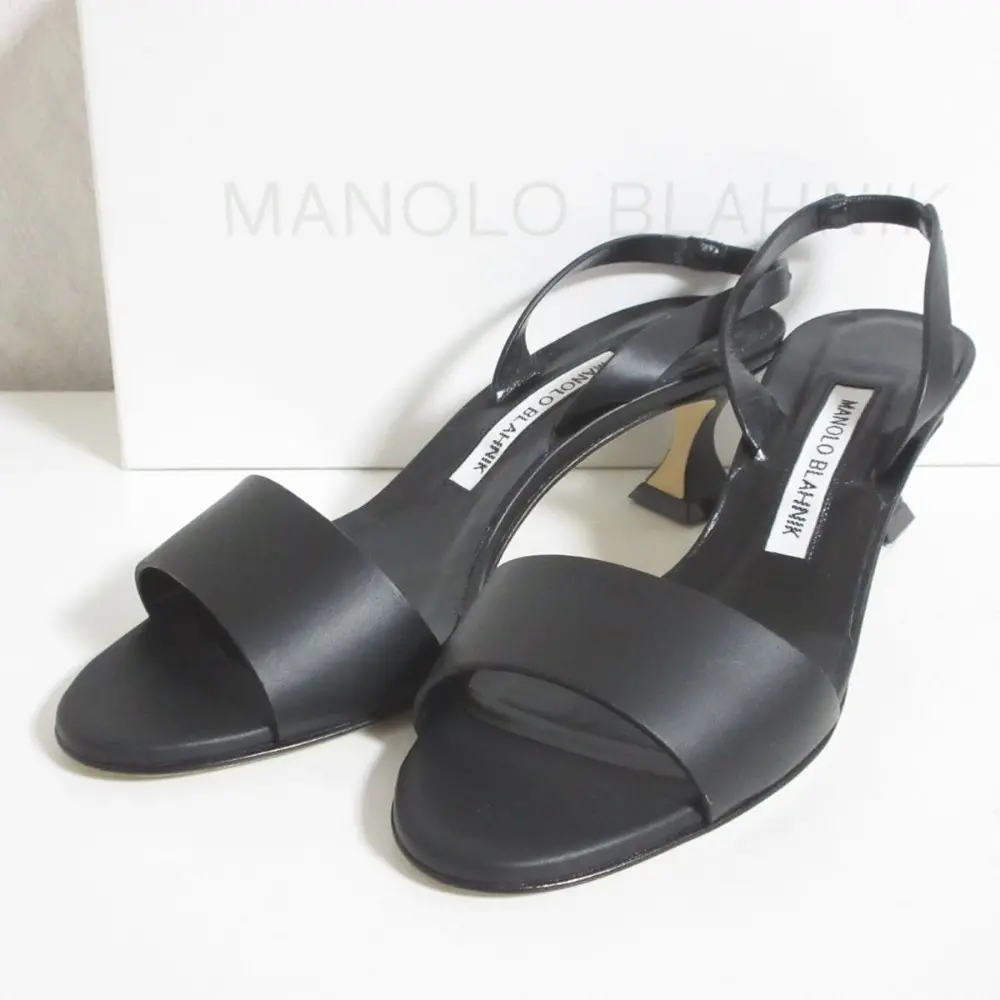 MANOLO BLAHNIK マノロブラニク VADASLI 50 レザー スリングバック サンダル 37 1/2 24cm相当 ブラック
