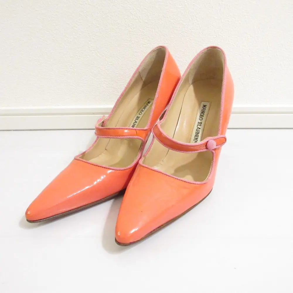 MANOLO BLAHNIK マノロブラニク Campari パテントレザー ポインテッドトゥ メリージェーン パンプス 35.5 22.5cm ピンク
