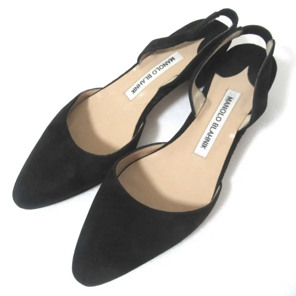 MANOLO BLAHNIK マノロブラニク Aspro 30 スエード チャンキーヒール バックストラップ ミュール パンプス 35 22.5cm ブラック