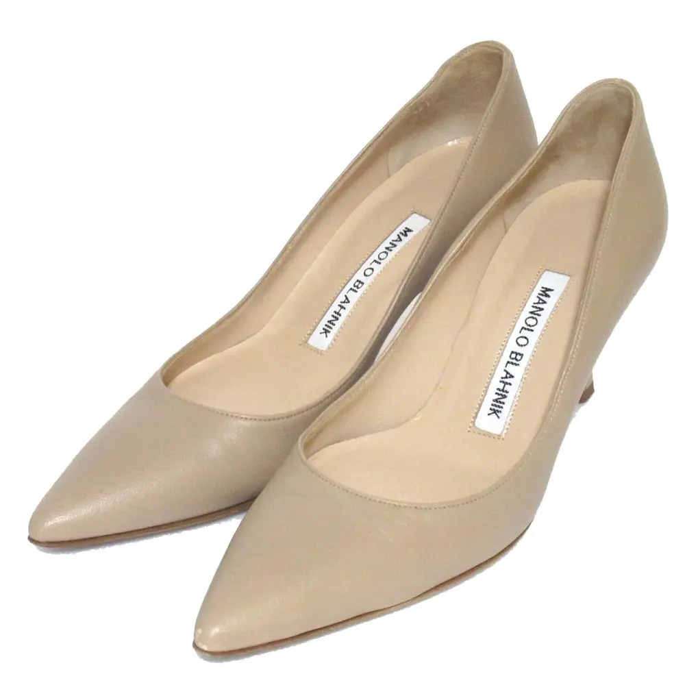 MANOLO BLAHNIK マノロブラニク BB70 レザー ポインテッドトゥ ハイヒール パンプス 34サイズ 21cm ベージュ