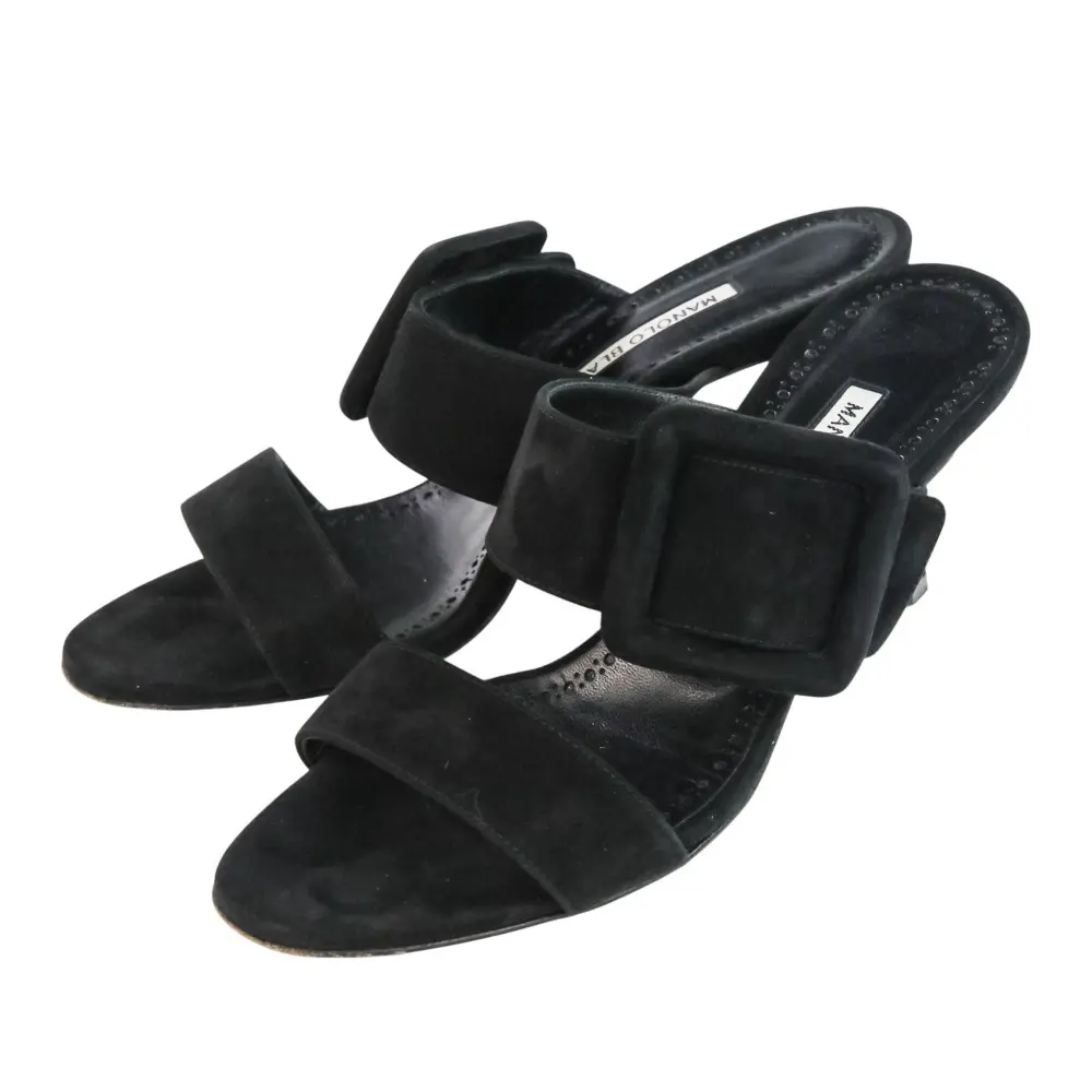MANOLO BLAHNIK マノロブラニク メイセール スエードレザー ミュールサンダル 37 23.5cm程度 ブラック