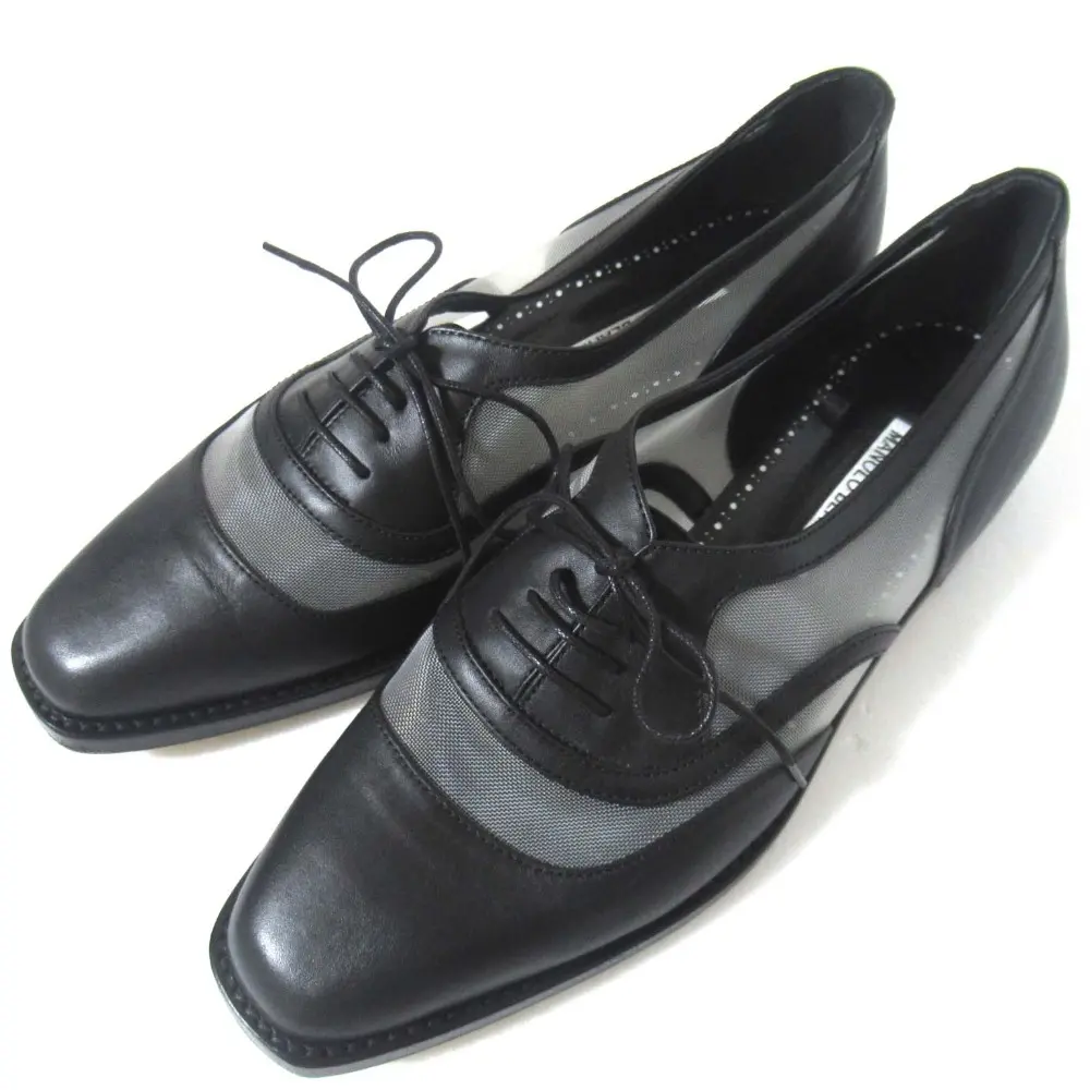25SS MANOLO BLAHNIK マノロブラニク vitrol メッシュ切替 オックスフォードシューズ ローファー サイズ39 約26cm ブラック