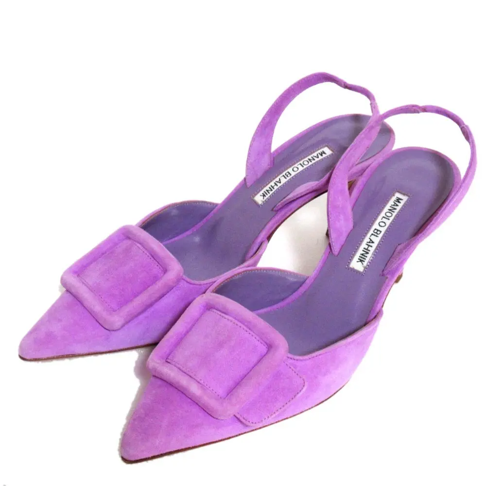 MANOLO BLAHNIK マノロブラニク MAYSLI スエード ポインテッドトゥ スリングバック ミュール パンプス サイズ39 26cm パープル