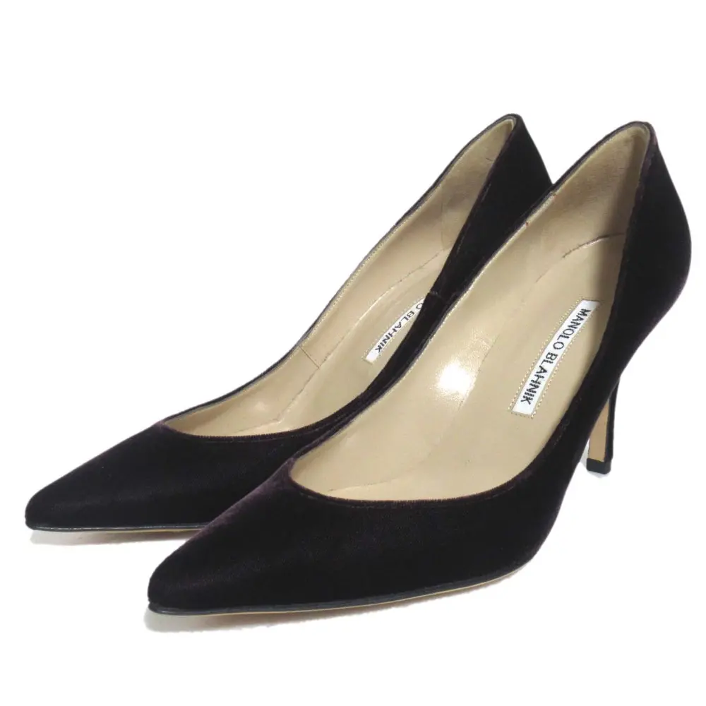 MANOLO BLAHNIK マノロブラニク KIETTA 90 キエッタ ベロア ポインテッドトゥ パンプス サイズ37.5 約24.5cm バーガンディ