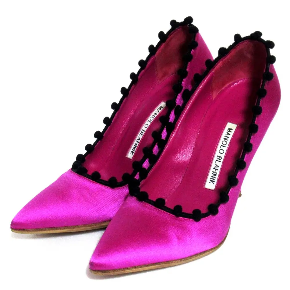 MANOLO BLAHNIK マノロブラニク サテン ポインテッドトゥ ハイヒール パンプス サイズ35 約22cm ピンク×ブラック