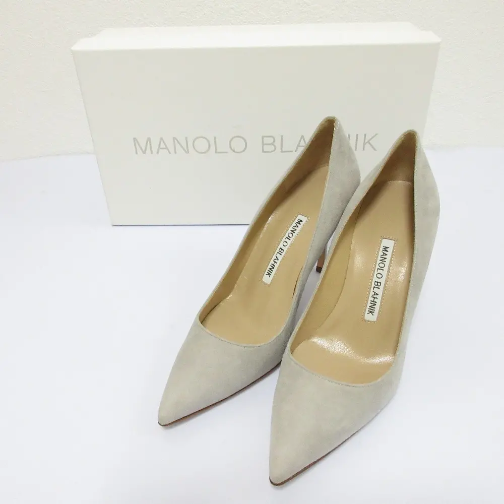 MANOLO BLAHNIK マノロブラニク BB 90 スエード ポインテッドトゥ パンプス サイズ34 1/2 22cm相当 グレー