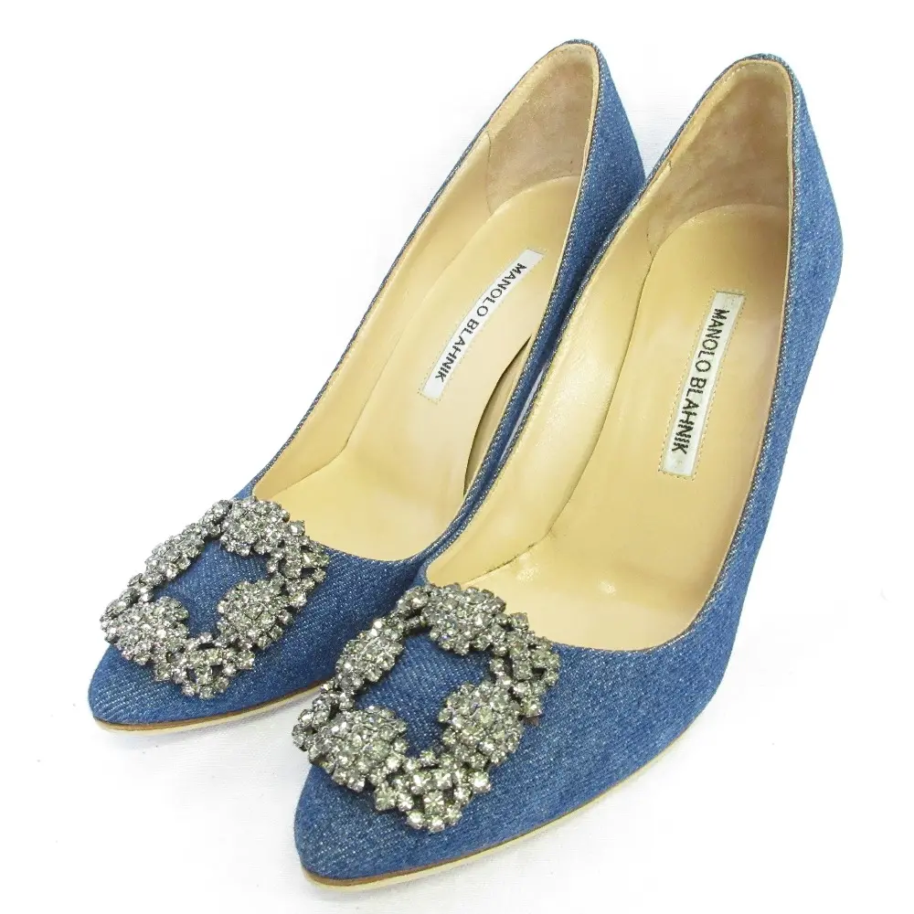 MANOLO BLAHNIK マノロブラニク ハンギシ デニム ハイヒール パンプス 36 1/2 23.5cm インディゴブルー