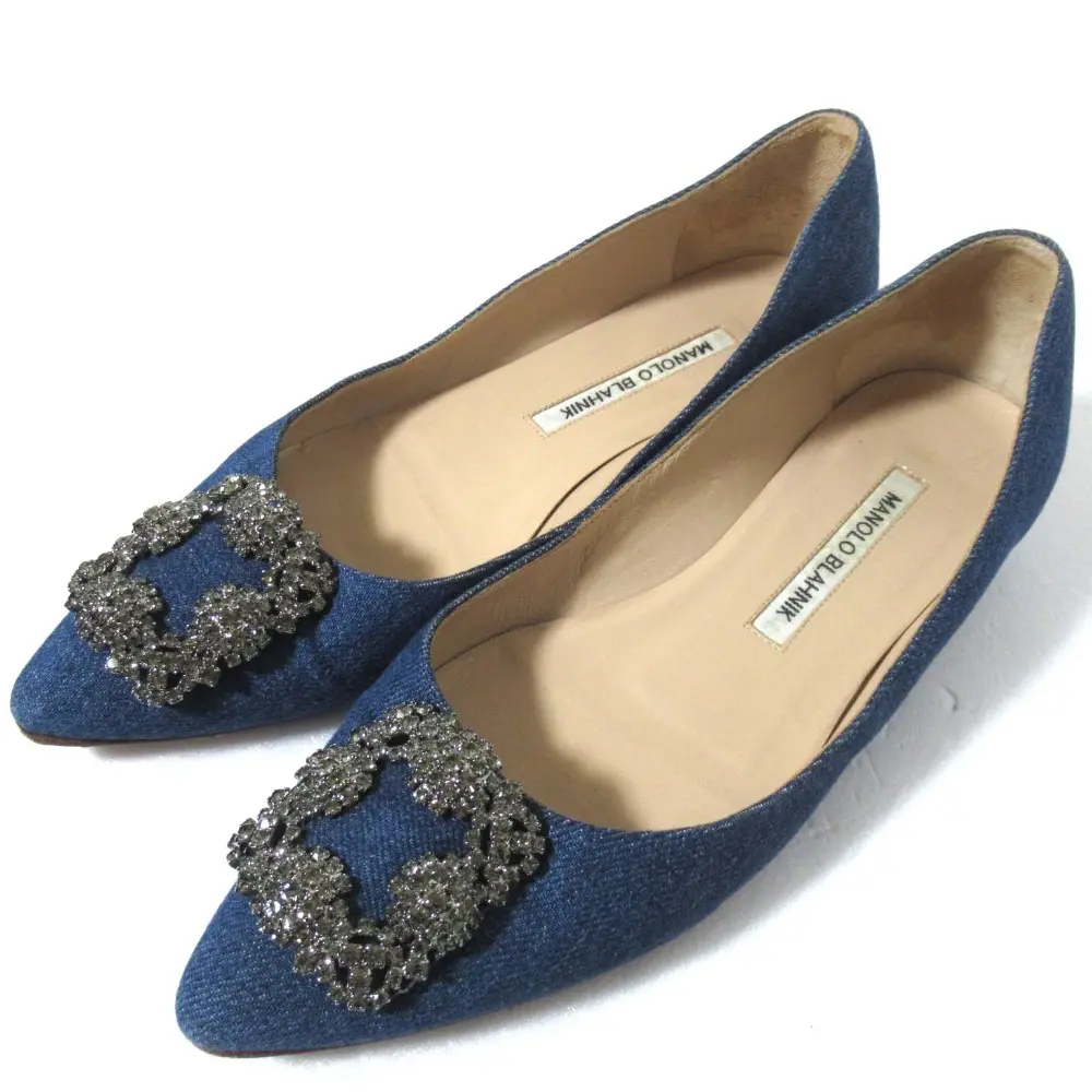 MANOLO BLAHNIK マノロブラニク ハンギシ デニム フラットシューズ パンプス サイズ36.5 約23.5cm インディゴブルー
