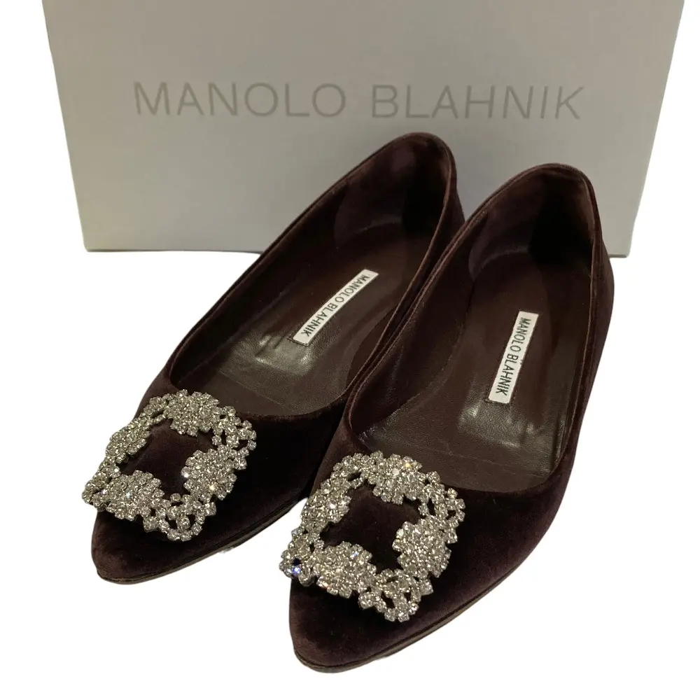 MANOLO BLAHNIK マノロブラニク HANGISIFLAT_CLC ハンギシ ベルベット フラットパンプス SIZE36.5 23.5cm相当 ブラウンの買取実績【2025年10月買取】