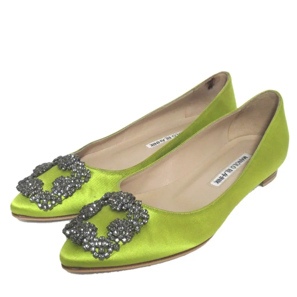 MANOLO BLAHNIK マノロブラニク ハンギシ サテン フラットパンプス サイズ35 22cm相当 イエローグリーンの買取実績【2025年11月買取】