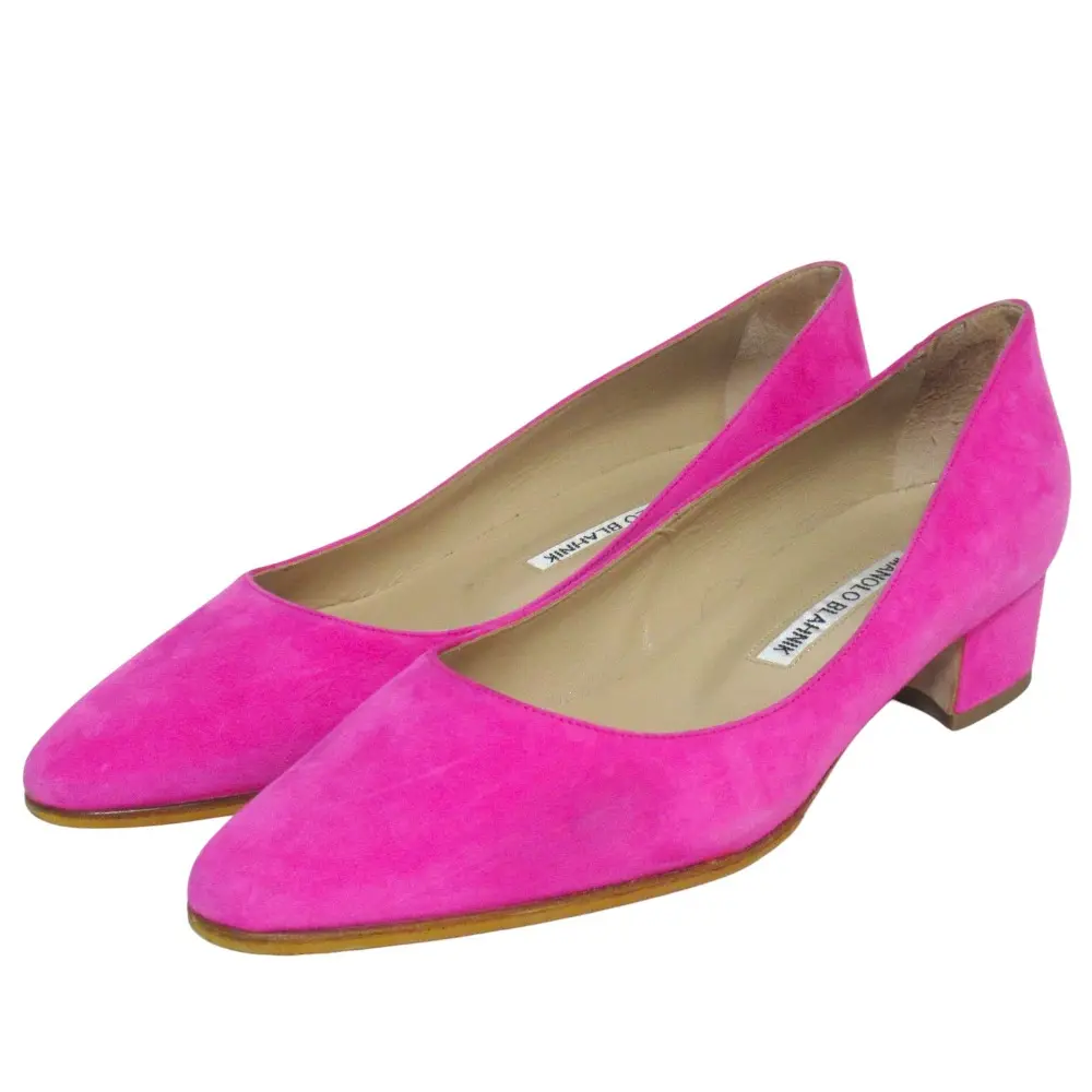 MANOLO BLAHNIK マノロブラニク LISTA ゴートスエード レザー ローヒール パンプス 36.5 23.5cm ピンク