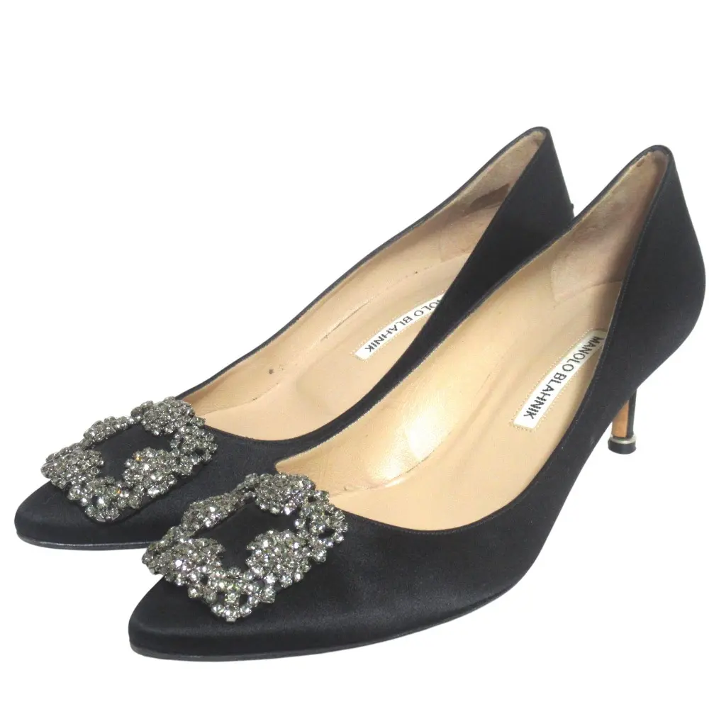 MANOLO BLAHNIK マノロブラニク ハンギシ ポインテッドトゥ サテン パンプス サイズ39 26cm ブラック