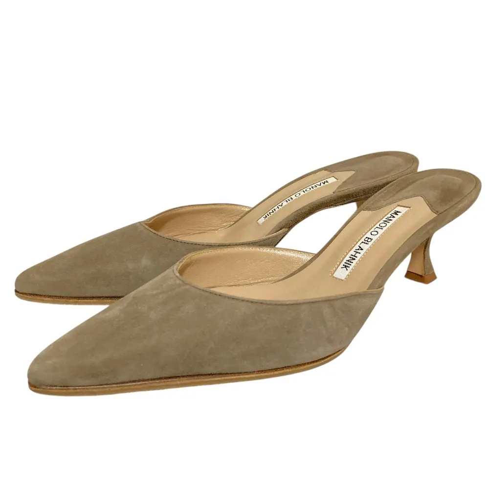 MANOLO BLAHNIK マノロブラニク スエードレザー ポインテッドトゥ ミュール サンダル 38 グレージュ