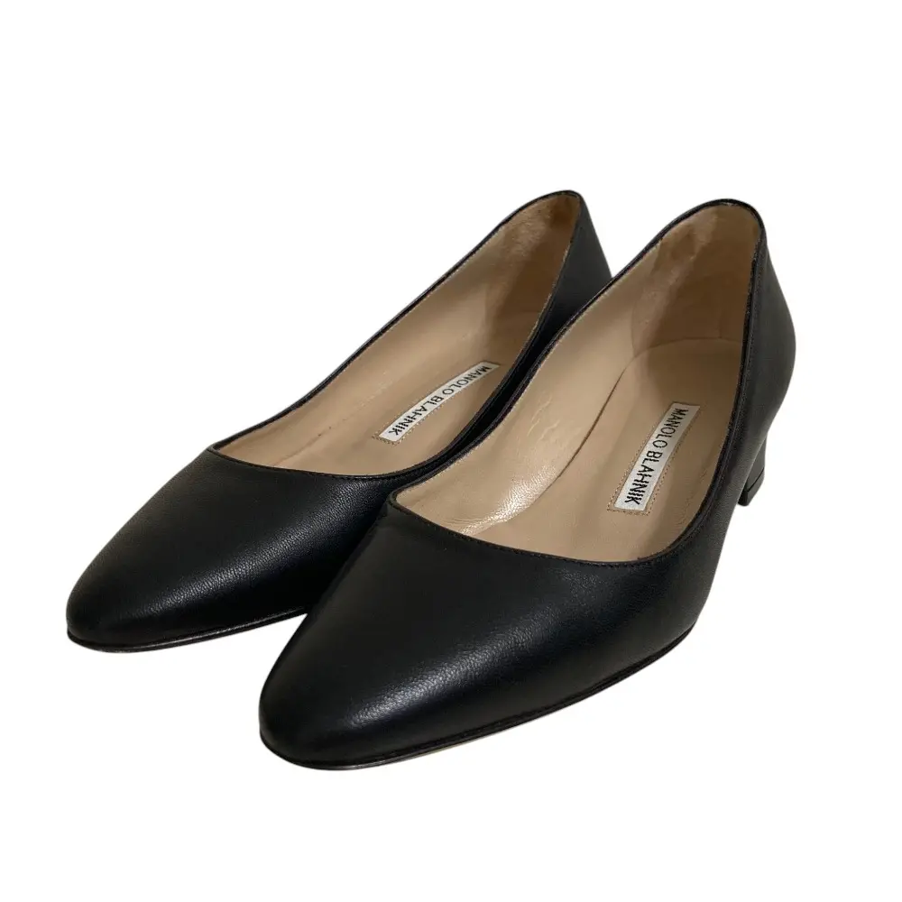 MANOLO BLAHNIK マノロブラニク LISTONY ローヒール ポインテッドトゥパンプス サイズ35 22cm相当 ブラック