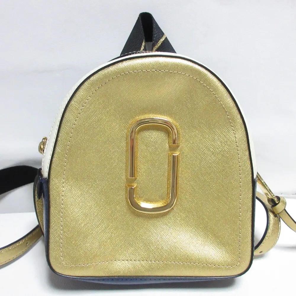MARC JACOBS マークジェイコブス PACK SHOT MINI パックショットミニ レザー リュックサック ゴールド×ネイビー