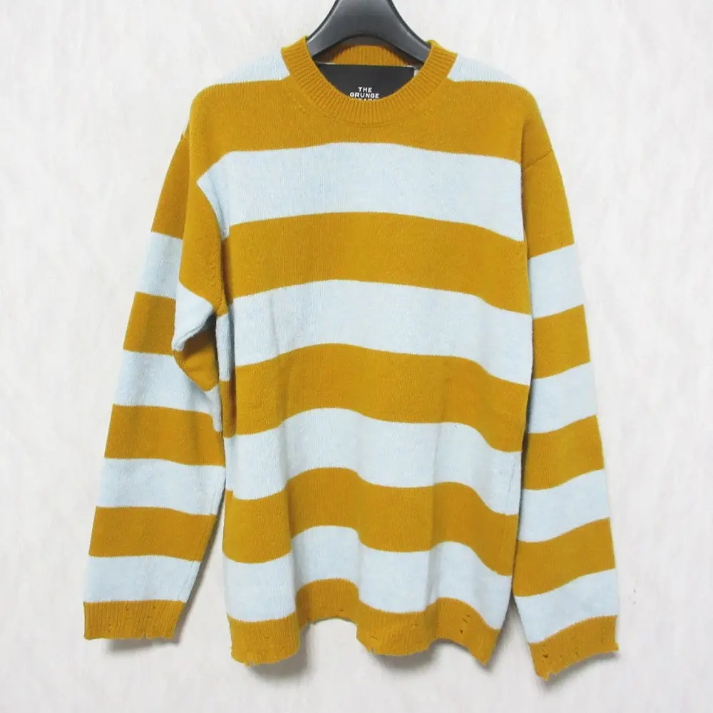 MARC JACOBS マークジェイコブス THE GRUNGE SWEATER ダメージ加工 ボーダー グランジニット セーター サイズ XS マスタード系