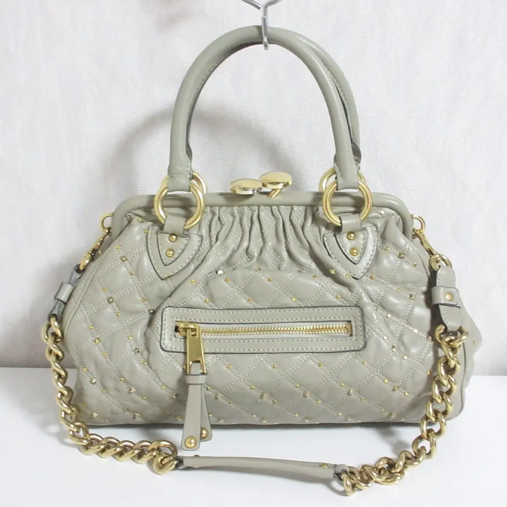 MARC JACOBS マークジェイコブス Re-Edition キルテッド レザー スタム STAM スタッズ 2WAY ショルダーバッグ グレー