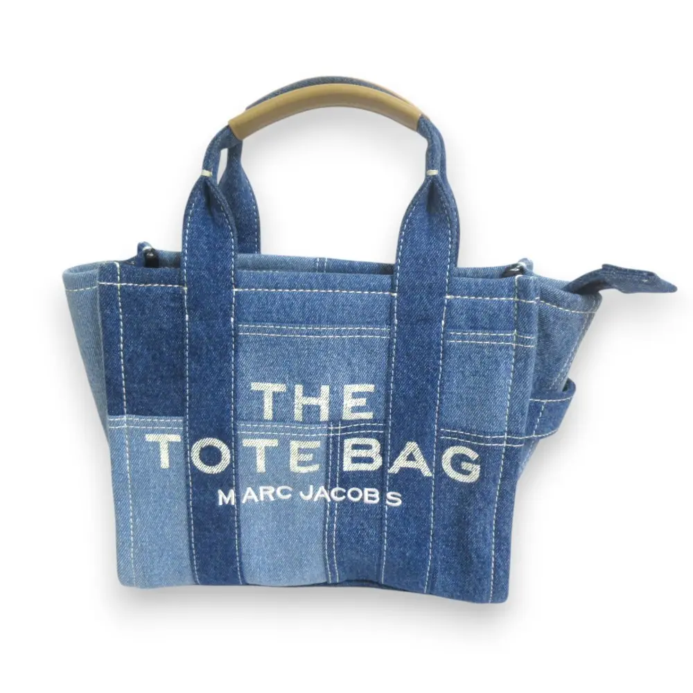 MARC JACOBS マークジェイコブス THE TOTE BAG ロゴプリント刺繍 デニムパッチワーク トートバッグ インディゴブルー系