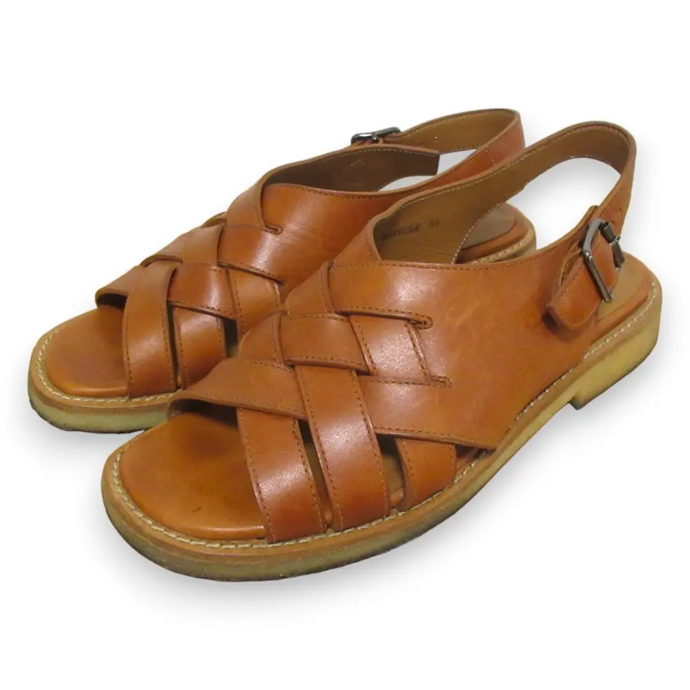 MARGARET HOWELL マーガレットハウエル レザー メッシュ スリングバック フラットサンダル 578‐9170003 23.5cm相当 ブラウン