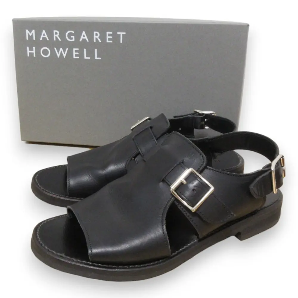 23SS MARGARET HOWELL マーガレットハウエル オープントゥ ストラップサンダル 578－3170003 Mサイズ ブラック