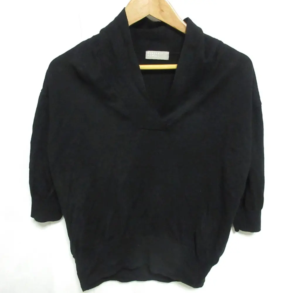 22SS MHL MARGARET HOWELL マーガレットハウエル リネン×コットン ハーフスリーブ ニット セーター 2 ブラック