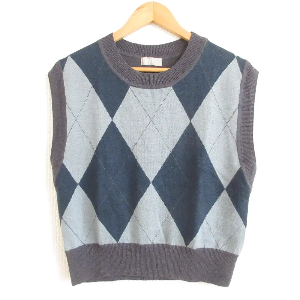 21SS MARGARET HOWELL マーガレットハウエル アーガイル柄 リネンブレンド ノースリーブセーター ニットベスト Ⅱ グリーン×グレー