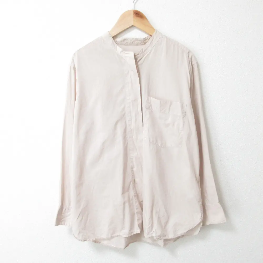 21AW MARGARET HOWELL マーガレットハウエル シルクブレンド ラウンドヘム 長袖 バンドカラーシャツ ブラウス 1 ピンク