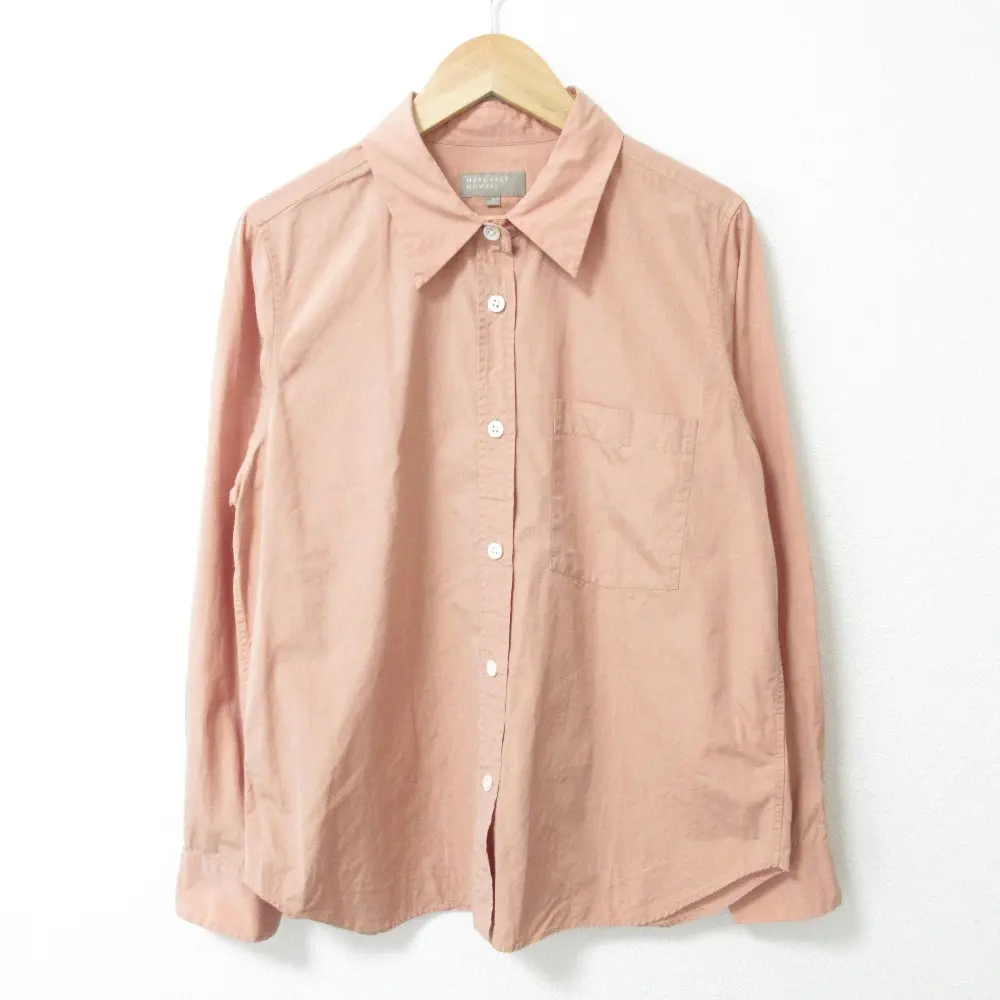 21AW MARGARET HOWELL マーガレットハウエル FINE COTTON CHAMBRAY 長袖 ポケット シャンブレーシャツ ブラウス 1 ピンク