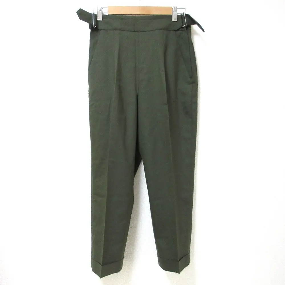 22SS MARGARET HOWELL マーガレットハウエル フォックスブラザーズ 別注 サイドアジャスター テーパードパンツ スラックス 1 グリーン