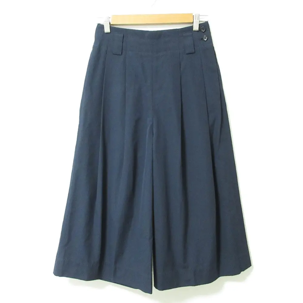 22SS MARGARET HOWELL マーガレットハウエル COMPACT COTTON ハイウエスト クロップド タック ワイドパンツ 1 ネイビー