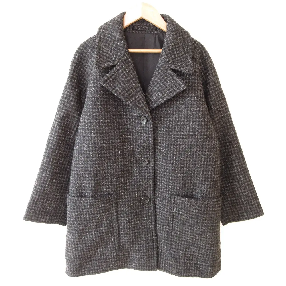 MARGARET HOWELL マーガレットハウエル ハリスツイード生地 千鳥格子柄 ハーフコート ウールジャケット 2 ダークグレー