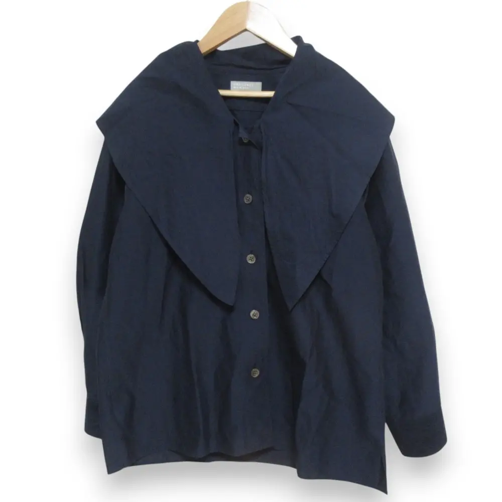 23SS MARGARET HOWELL マーガレットハウエル FINE COTTON SILK ネッカチーフ 長袖 シャツ ブラウス 578-3153005 サイズ1 ネイビー