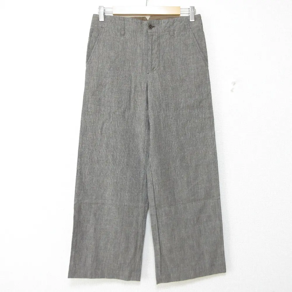 MARGARET HOWELL マーガレットハウエル グレンチェック リネンコットン ワイドパンツ スラックス 1 グレー